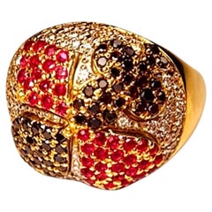 18K Yellow Gold Designer Ruby & Black Diamond Poker Casino BlackJack Ring