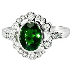 14K White Gold Green Tourmaline Diamond Ring