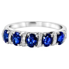 14K White Gold Diamond Sapphire 5 Stone Band Ring
