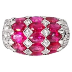 Bague en or blanc 14 carats avec rubis et diamants, d'occasion