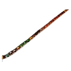 Sterling Silver 925 Multi Color Tourmaline Flexible Bracelet