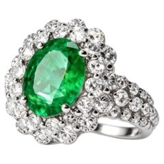 18K White Gold Solitaire Emerald Diamond Engagement Ring Estate
