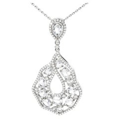 14K White Gold Topaz Diamond Drop Pendant Necklace