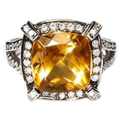 14K White Black Gold Citrine Pave Diamond Ring Band