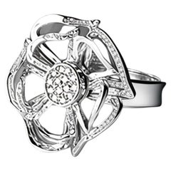 14K White Gold Filigree Diamond Floral Cocktail Ring