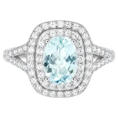 14K White Gold Diamond Aquamarine Band Ring Estate