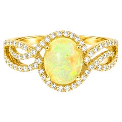14K Yellow Gold Ethiopian Opal Diamond Filigree Cocktail Ring Estate