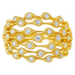 14K Yellow Gold Diamond Filigree Cocktail Dome Band Ring Estate