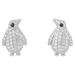 14K White Gold Diamond Penguin Earrings Estate
