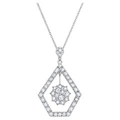 14K White Gold Diamond Drop Slide Pendant Necklace Estate