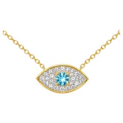 Halskette aus 14-karätigem Gelbgold mit blauem Topas, Diamanten und einem „Bösen Auge“ – aus einem Nachlass