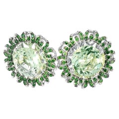 14K White Gold Green Amethyst Diamond Sunflower Earrings