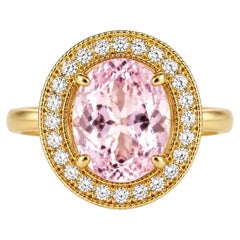 14K Yellow Gold Kunzite Diamond Cocktail Engagement Ring Estate