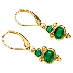 14K Yellow Gold Emerald Drop Designer Earrings