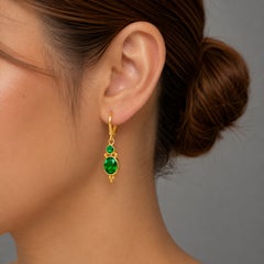 14K Yellow Gold Emerald Drop Designer Earrings