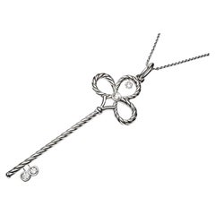 14K White Gold Diamond Club Key Pendant Slide