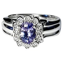 14K White Gold Solitaire Tanzanite Diamond Ring