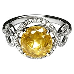 18K White Gold Raw Yellow Solitaire Diamond Engagement Ring