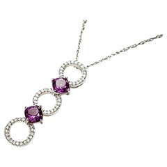 Halskette mit Anhänger aus 14-karätigem Weißgold mit Diamanten und Amethysten