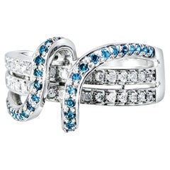 14K White Gold Blue White Diamond Swirl Band Ring