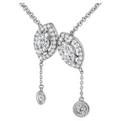14K White Gold Diamond Lariat Cluster Station Designer Pendant Slide Necklace