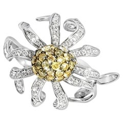 18K White Gold Champagne Diamond Movable Octapus Band Ring