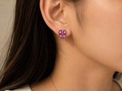 18K White Gold Diamond Red Sapphire Heart Earrings