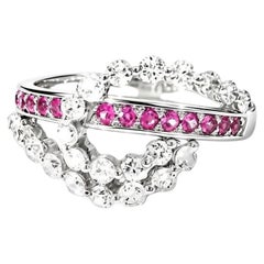14K White Gold Diamond Pink Sapphire Swirl Band Ring
