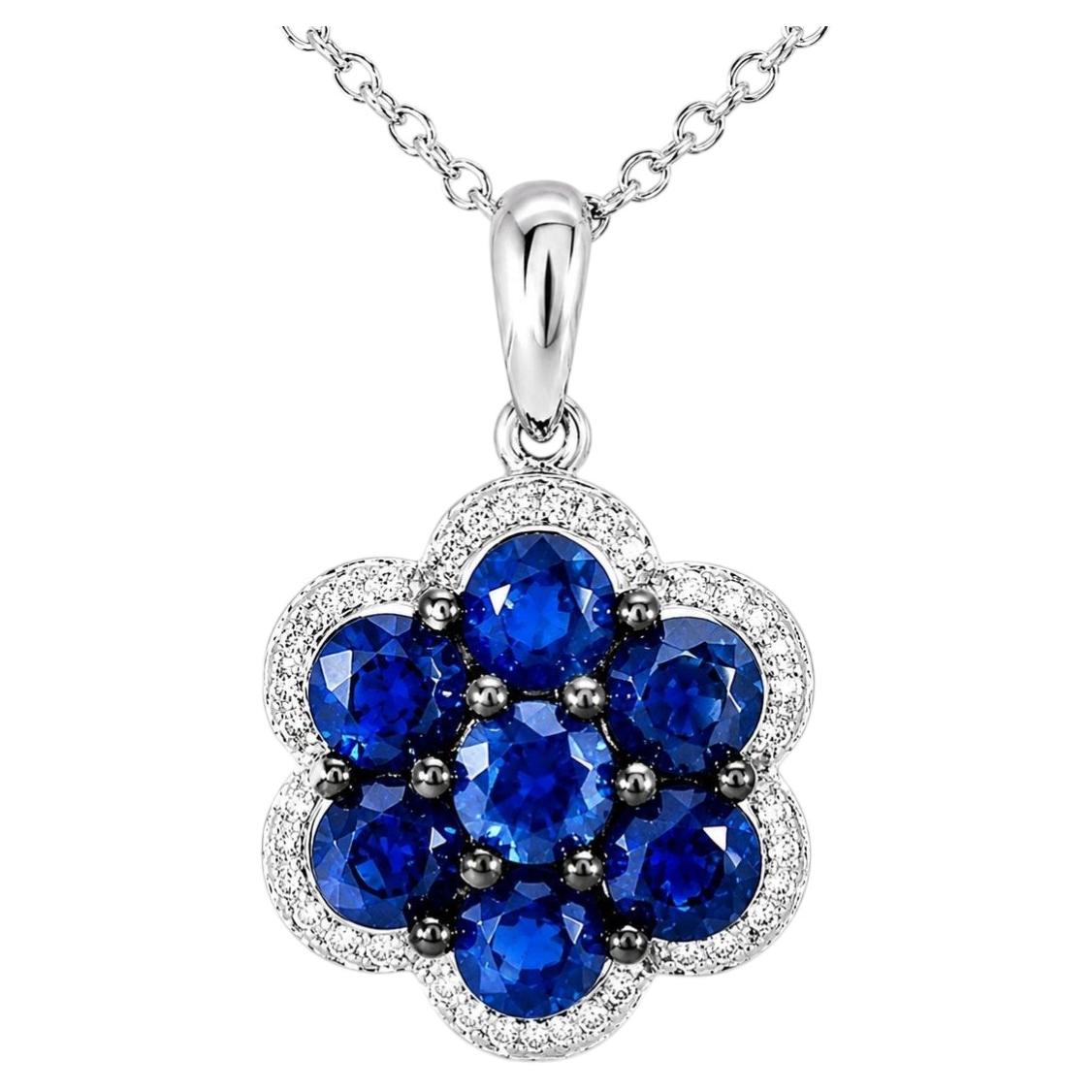 14K White Gold Diamond Sapphire Floral Slide Pendant Necklace