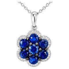 14K White Gold Diamond Sapphire Floral Slide Pendant Necklace