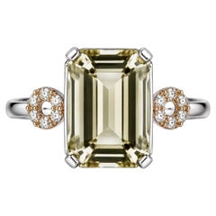 18K White Gold Diamond Prasiolite Cocktail Estate Ring