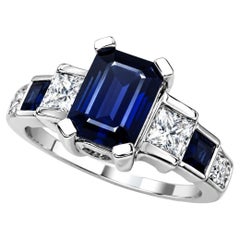 14K White Gold Sapphire Diamond Engagement Ring