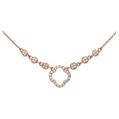 14K Rose Pink Gold Floral 4 Leaf Clover Mabe Diamond Pendant Necklace