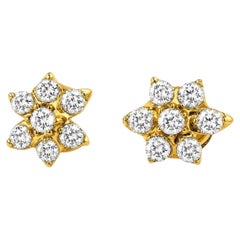 14K Yellow Gold Diamond Floral Stud Earrings