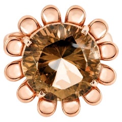 14K Pink Rose Gold Antique Smokey Topaz Floral Ring Estate Jewelry