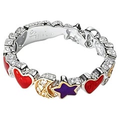 18K White Gold Hidalgo Diamond Authentic Enamel Heart Moon Star Band
