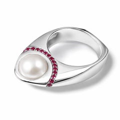 18K White Gold Cultured Pearl Pink Sapphire Cocktail Ring Estate