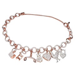 14K Pink Rose Gold Diamond Miniature Charm Bracelet