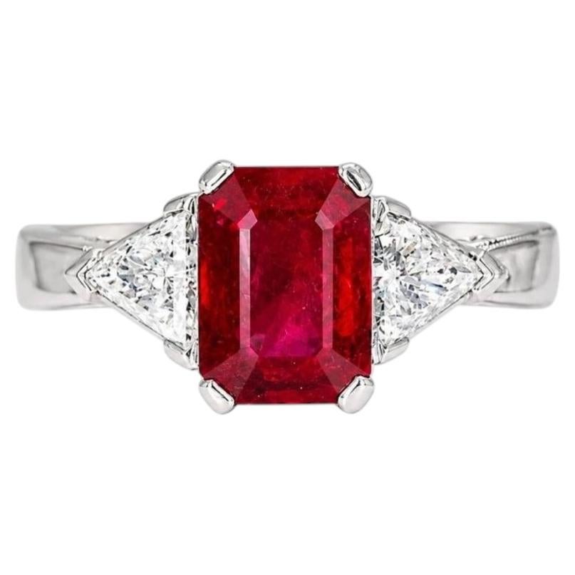 14K White Gold Antique 3 Stone Ruby Diamond Ring Estate Jewelry