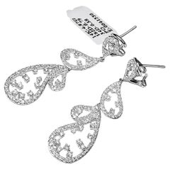 14K White Gold Diamond Hanging Drop Dangle Filigree Earrings
