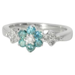 14K White Gold Blue White Diamond Floral Band Ring
