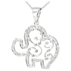 14K White Gold Diamond Elephant Pendant Necklace Slide
