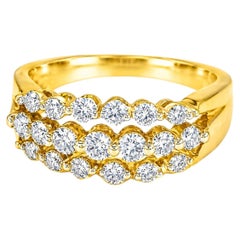 14K Yellow Gold 3 Row Diamond Wedding Band Ring