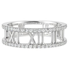 14K White Gold Diamond Roman Numeral Wedding Band Ring Estate
