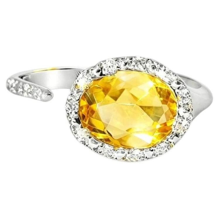 18K White Gold Citrine Diamond Designer Ring Band