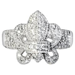 14K White Gold Diamond Fleur de lis Ring