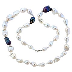 14K White & Yellow Gold Baroque Pearl Diamond Designer Long Wrap-Around Necklace