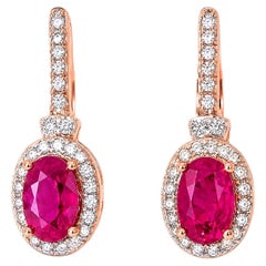 14K Pink Rose Gold Diamond Ruby Huggie Earrings