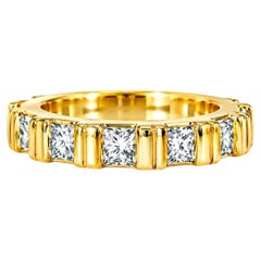 18K Yellow Gold Diamond Eternity Wedding Band Princess Cut Ring
