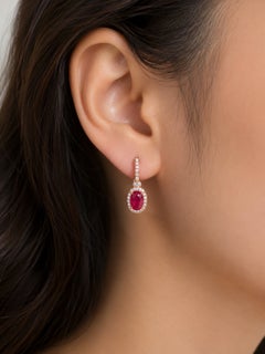 14K Pink Rose Gold Diamond Ruby Huggie Earrings